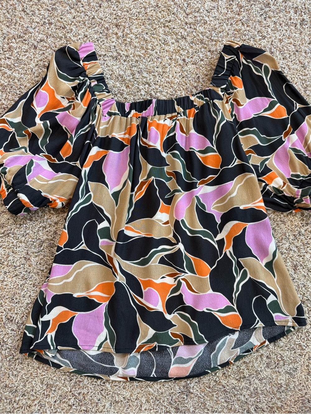 Evereve Off Shoulder Floral Abstract Print Blouse Puff Sleeve Top Women’s Medium - Picture 10 of 10